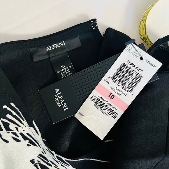 Alfani Ink Splash Sleeveless Shift Dress Size 10 NWT Black Ivory - Picture 5 of 7